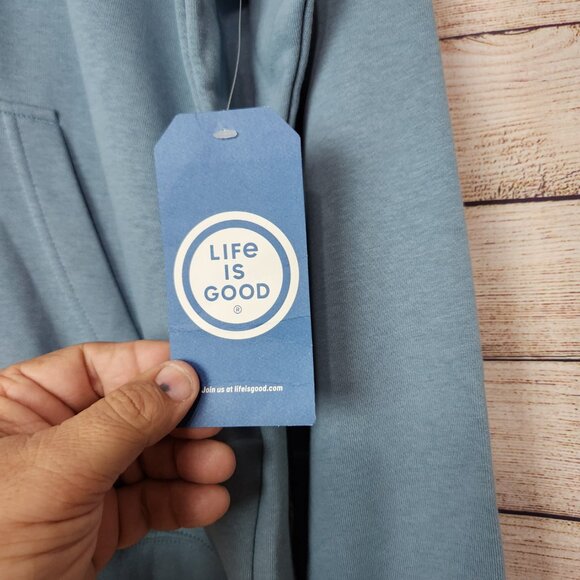 NWT Life Is Good Men's Hoodie M Sweatshirt Chair Relaxing Light Blue Pockets - Picture 7 of 16